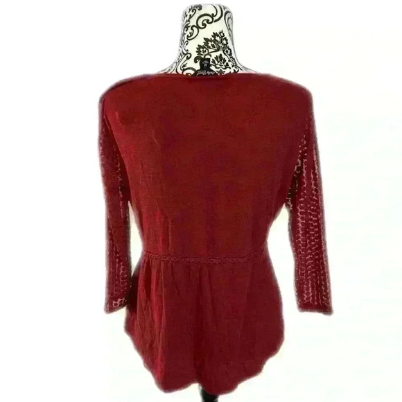Lucky Brand Boho Peasant Crochet Lace Red 3/4 Sleeve Top, M - Picture 10 of 10